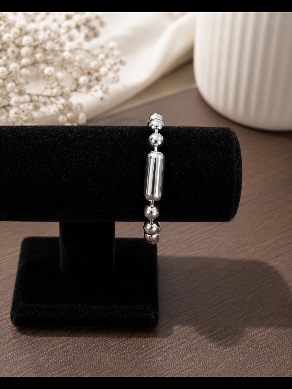Silver Tone Polished Bead Bracelet - Picture 4 of 5